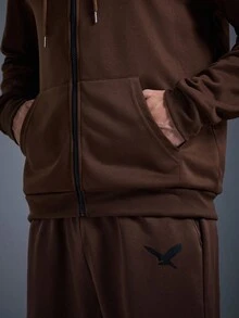 DRIFTMERE 两件套男士春秋季印花运动套装，舒适透气，常规版型连帽外套和裤子，秋冬季运动服，适合春夏季慢跑 - 咖啡棕 - 查看 6