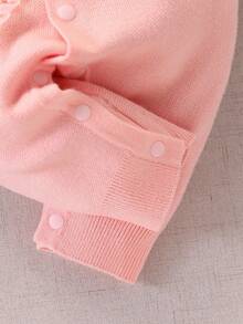 SHEIN 新生女婴连体衣，时尚简约字母刺绣长裤长袖毛衣连体衣，柔软针织舒适 - 粉色 - 查看 6