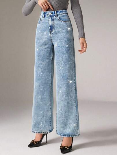 Heiryn Women's Casual Everyday Regular Fit Jeans,Jeans Women Baggy Jeans Women, Cowgirl For Women, St Patrick Day, Streetwear For Women,Sparkly Baggy Jeans,Prom Pants, Wide Leg Pants, Fall Women Jeans