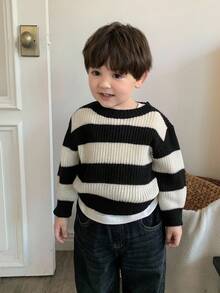 DAZY 幼儿男童休闲条纹圆领宽松针织毛衣，秋冬