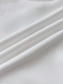 SHEIN 少女秋冬度假休闲花卉、海星和贝壳印花短款运动衫 - 白色 - 查看 6