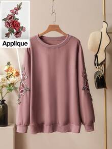 Lacomfia Bluza z okrągłym dekoltem, luźna, w jednolitym kolorze, z okrągłym dekoltem, z łatką na rękawach, wiosenna, jesienna, w dużym rozmiarze, na jesień i zimę