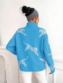 EMERY ROSE Women Animal Print Turtleneck Long Sleeve Knit Sweater
