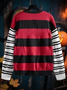 Manfinity LEGND Men's Casual Striped Skull Pattern Crew Neck Long Sleeve Sweater, Autumn - Multicolor - View 2