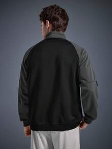 DRIFTMERE 2024 Sudadera casual de manga raglán a rayas para hombre, nueva para otoño, con cremallera de cuarto, jersey, parte superior de chándal, para invierno, primavera y verano - Negro - Ver 2