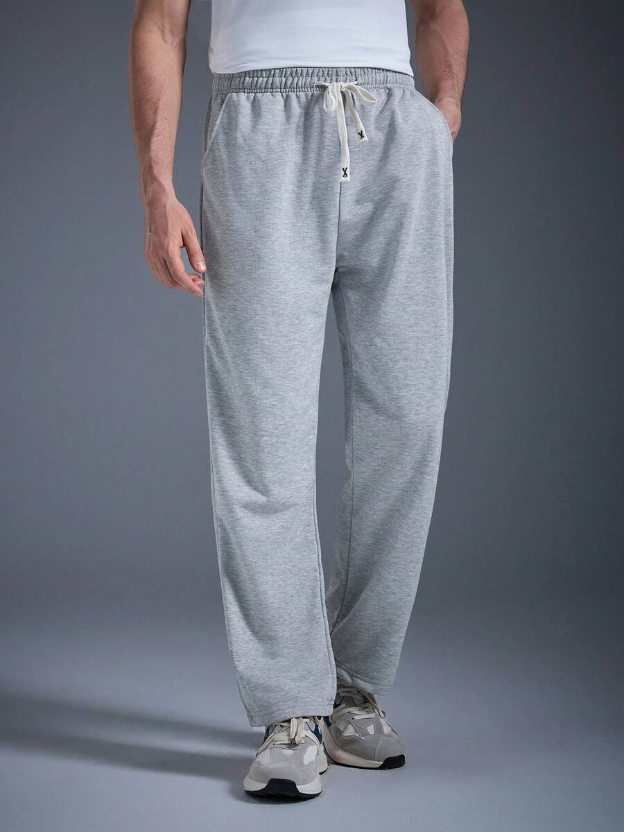 DRIFTMERE Men's Fall/Winter Straight Leg Knitted Sweatpants, Track Pants Spring To Summer - Light Grey - View 1