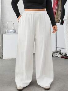 SHEIN EZwear Plus Size Solid Color Textured Loose Casual Wide Leg Pants, Autumn/Winter