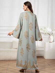 Al Najma 女士优雅印花长袖阿拉伯风格连衣裙 - 彩色 - 查看 3