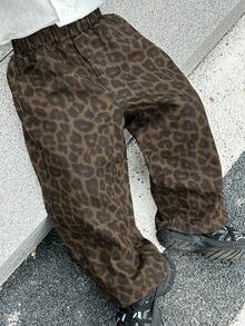 Dazy Kids 幼儿男童宽松直筒豹纹牛仔裤，秋季街头风格裤子