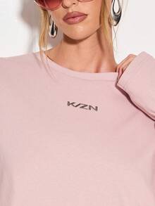 KIZN Oversized T-Shirt Dress Long Sleeve Mini Length Casual Fall Spring Loungewear Loose Fit Streetwear Urban Fashion Basic Essential Winter Layering Piece Tunic Length - Dusty Pink - View 6