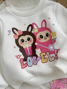 SHEIN Baby Girl Cute Cartoon Pattern Thermal Lined Long Sleeve Sweatshirt And Pants Set, Versatile For Autumn/Winter Fall - Multicolor - View 4