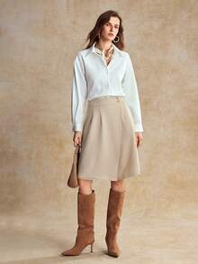 House of One Wrapped Loose Fit High-Waist Slant Pockets Solid Woven Women Mid Shorts Autumn Casual Wear