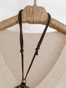 Franclia 2024秋冬新款V领流苏下摆黄/姜针织女毛衣背心，休闲时尚 - 杏色 - 查看 7