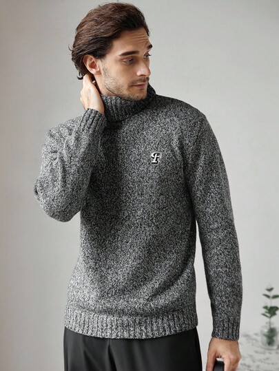 Manfinity CityGents Jersey de cuello alto de manga larga con estampado de letras casual para hombre, otoño