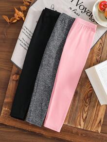 SHEIN Emery Rose Kids 3pcs/Set Young Girl Solid Color Fitted Casual Leggings,Fall&Winter,Halloween,Girl Fall Clothes,Girl Fall Tops,Mon And Daughter Matching ,New Fall Fashion,Sister And Me Kids Tights Tight Legging For Children Winter Leggings For Girls Tights For Girls Leggings For Girls