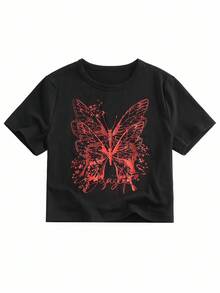 Studio Chunk Camiseta corta con estampado gótico de mariposa para mujer
