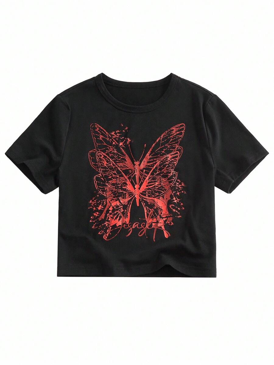 Studio Chunk Camiseta corta con estampado gótico de mariposa para mujer