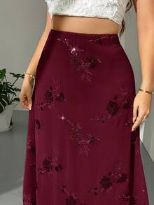 Firerie Plus Size Sequin Decor Casual Skirt - Burgundy - View 7