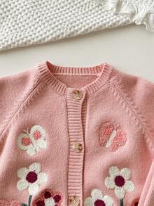 Cozy Pixies 秋冬款女婴花卉印花圆领长袖开衫和松紧腰裤两件套 - 彩色 - 查看 4