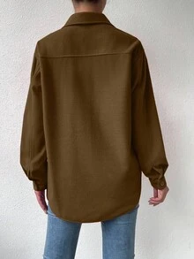 SHEIN LUNE Abrigo informal de unicolor, versátil para el otoño - Café integral - Ver 2