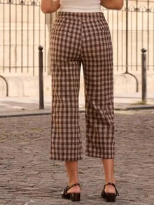 lacRébo Brown Check Print Tailored Trousers Fall Spring Summer Going Out European Style Trousers Luxury - Multicolor - View 5