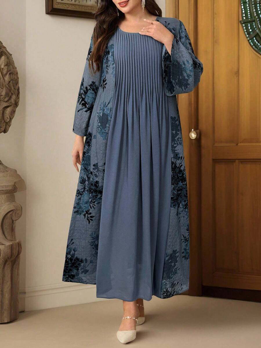 Al Najma 大码女式优雅花卉印花拼布阿拉伯风格连衣裙 - 彩色 - 查看 1