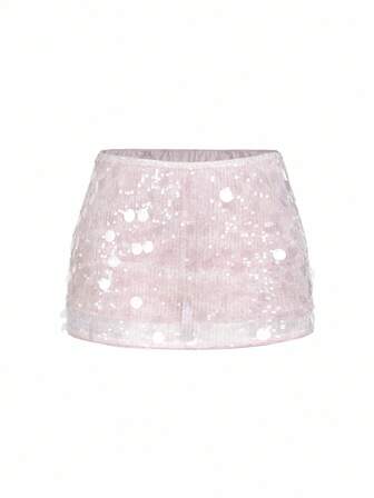 SHEIN ICON Minifalda ajustada de lentejuelas de plata de talle bajo