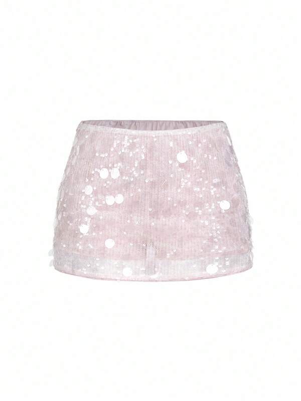 SHEIN ICON Minifalda ajustada de lentejuelas de plata de talle bajo