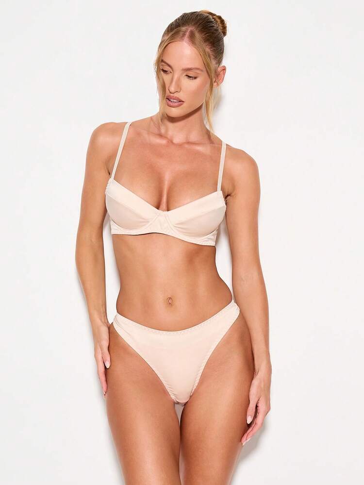 KIZN Satin Balconette Bra With Matching High Cut Thong