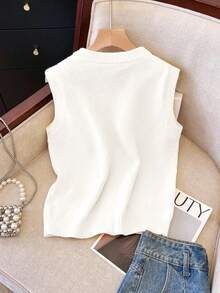 Franclia 女士优雅简约法式时尚淑女百搭优雅针织开衫 - 白色 - 查看 2