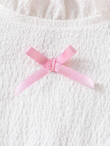 SHEIN Vestido de jacquard con parches florales y moño 3D para niñas, atuendo casual diario, lindo y elegante para vacaciones