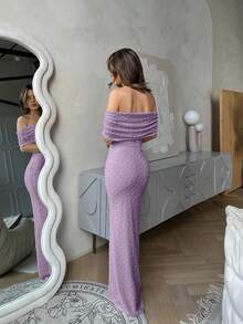 Jemour Women's Off Shoulder Bodycon Dress, Textured Fabric, Romantic Date/Vacation, Spring/Summer Dresses For Wedding Event - Mauve Purple - View 6
