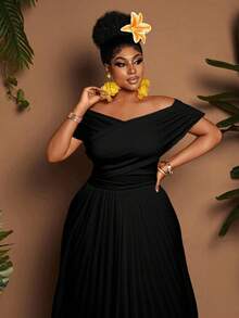 Maweii Vestido ajustado con cuello en V y línea A, con detalle de volantes, color albaricoque, elegante y minimalista, adecuado para brunch, cumpleaños, vacaciones de primavera/verano/otoño o citas - Negro - Ver 3