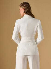 Briarwyn Áo khoác Blazer nữ màu trơn thanh lịch, thắt eo, thích hợp khi đi làm - trắng - Xem 5