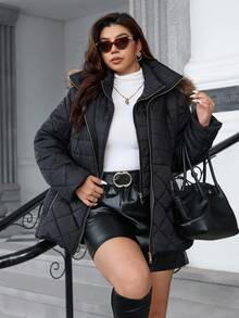 SHEIN Clasi Plus Size Minimalist Quilted 2 In 1 Hooded Padded Coat With Fur Collar Women Puffer Jacket Women Winter Coat Women Quilted Jacket Faux Fur Hooded Jacket Women Outerwear Multifunctional Warm Jacket Old Money Style High Collar Winter Jacket With Fur Collar Winter Clothes Fall Clothes For Women 2025 Autumn And Winter New Style Comfortable And Warm Halloween Costumes Christmas New Year With Pocket With Detachable Fur Collar With Fur Collar