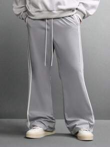 SUMWON 宽腿尼龙运动裤侧三条纹休闲套穿裤经典街头风喇叭裤 - 煙灰色 - 查看 4