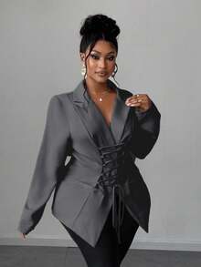 Maweii Plus Size Women's Business Commuter Suit With Tie Design, Mature And Charming