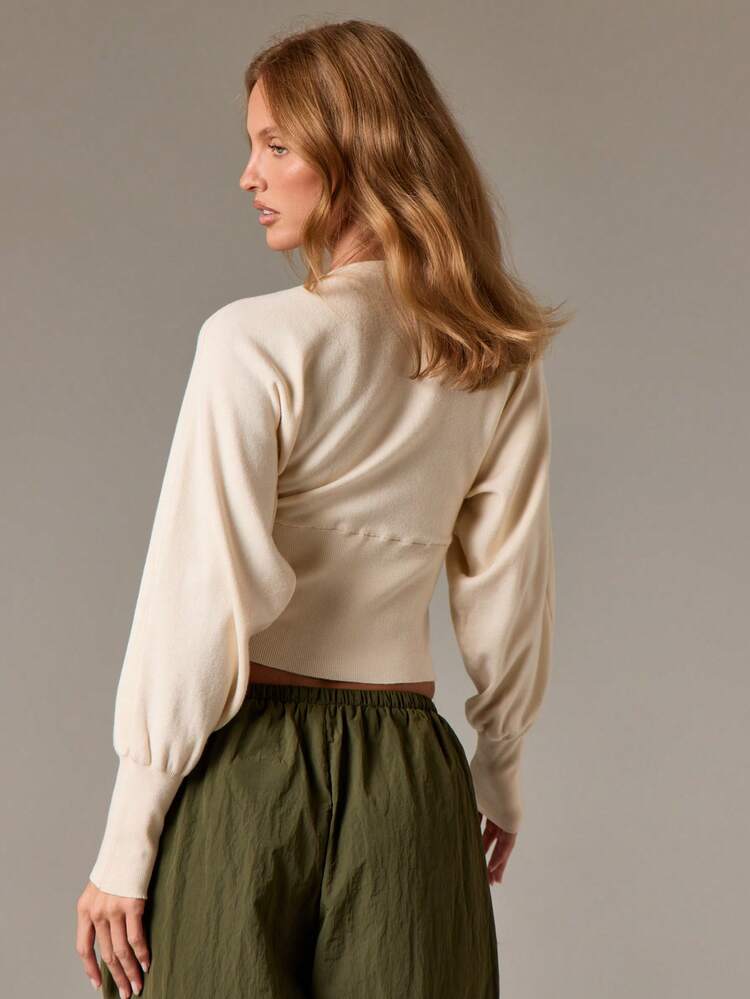 Scalloped Button Front Knitted Cardigan With Cinched Waist