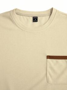 Manfinity Homme 男款T恤合身短袖圓領基礎款休閒夏季聚酯纖維 - 杏色 - 查看 7