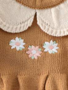 SHEIN Vintaside Kids Baby Girls Floral Embroidered Knit Sweater Dress, Khaki, Elegant & Fashionable, Suitable For School, Daily Wear, Home, Outings And Travel, Autumn/Winter Baby Girl Brown Dress Baby Girl Collared Dress Baby Girl Knit Dress Baby Girl Fall Dress Infant Peter Pan Collar Dress,Adorable Khaki Peter Pan Collar Sweater Dress For Baby Girls With Floral Embroidered Details