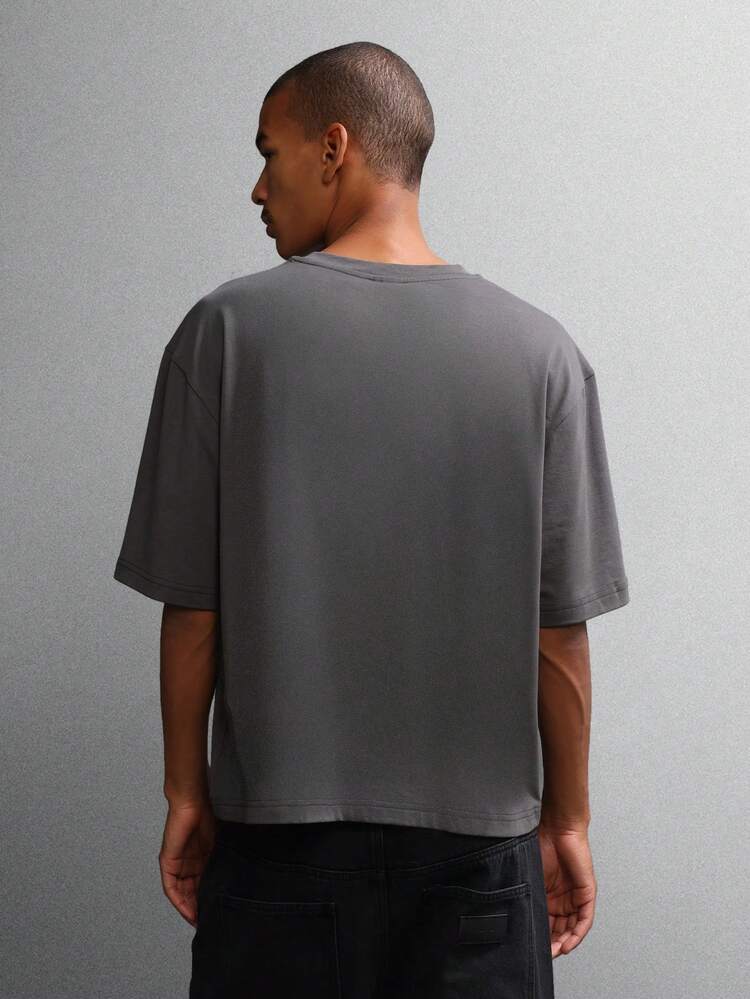 Oversized Cotton T-Shirt With Text Print And Crew Neck