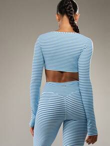 MISSGUIDED Striped Long Sleeve Cropped Twist Front Athletic Tank Top For Active Training Workout - Multicolor - View 2