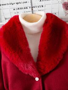 SHEIN Elladie kids Young Girls Overcoat With Faux Fur Collar, Elegant & Cute, Suitable For Young Girl In Winter Fall - Burgundy - View 6