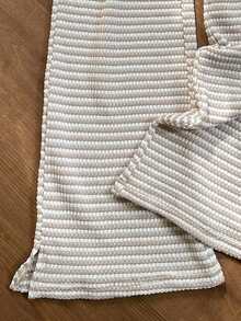 SHEIN PETITE 女式休闲通勤条纹喇叭裤 - 棕色 - 查看 8