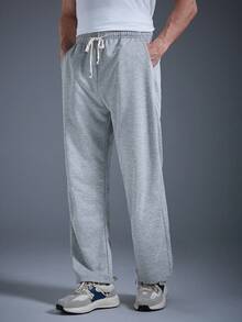 DRIFTMERE Men's Fall/Winter Straight Leg Knitted Sweatpants, Track Pants Spring To Summer - Light Grey - View 3