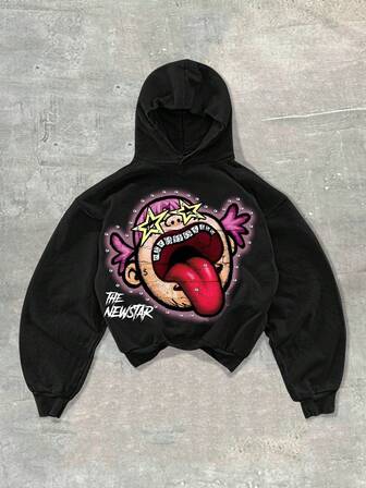 Street Life Felpa con cappuccio da uomo alla moda con stampa di strass, autunnale