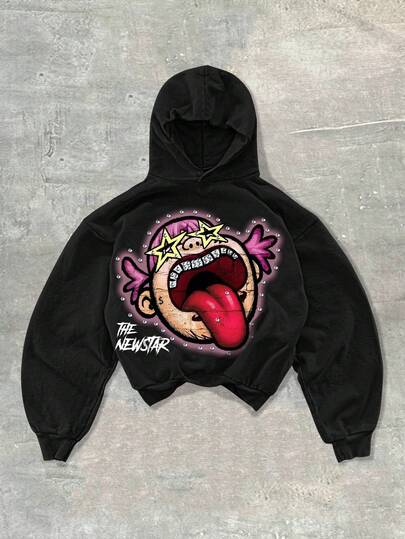 Street Life Men's Fashionable Rhinestone Print Long Sleeve Hoodie, Fall