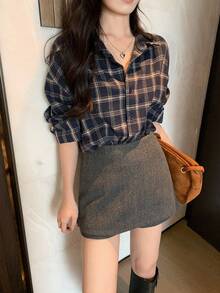 DAZY 女士二合一韩版半身裙，秋冬 - 灰色 - 查看 6