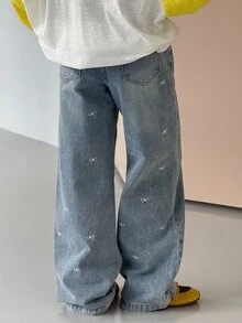 DAZY 秋冬款 Tween 女童蝴蝶结刺绣牛仔裤