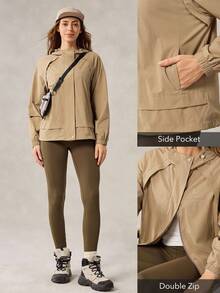 OutZeal 女士防水可调节帽侧口袋户外夹克徒步露营 - 卡其色 - 查看 5